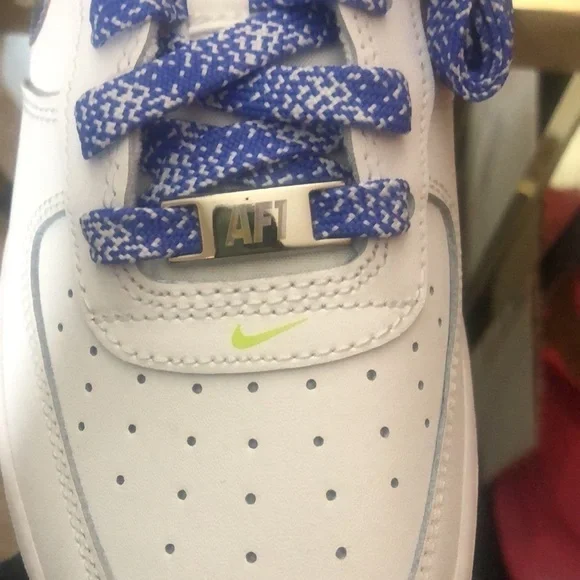 Nike Air Force one white /multi colored medium blue sneakers size 6y​ - Picture 10 of 11